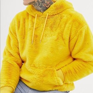 ASOS Men Yellow Faux Fur Hoodie